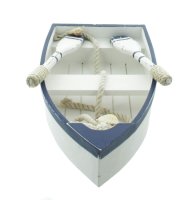 Cepewa Dekoration Ruderboot Marine Stil zum hinstellen Deko Blau Wei&szlig; 33,2 cm x 8 cm x 20 cm