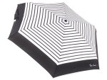 Pierre Cardin Mini Regenschirm Taschenschirm Hand&ouml;ffner wei&szlig; mit schwarzen Streifen und schwarzem Rand